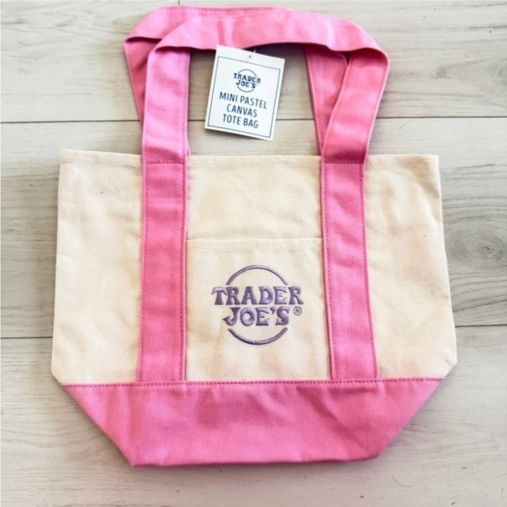 NWT- Tradee Joe's Pink & Cream Canvas Tote Bag - Picture 2 of 2
